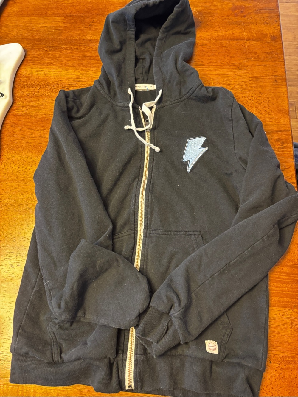 Marine later women’s Black Zip-Up Hoodie Jacket with lightening embroidered logo